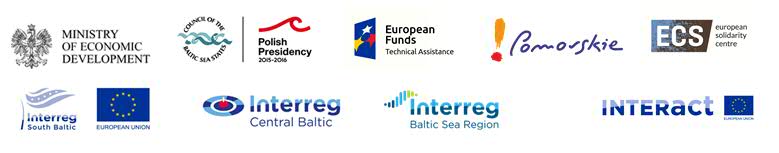 Logotypy: Ministerstwo Rozwoju, Unia Europejska, Fundusze Europejskie, Województwo Pomorskie, unijne programy