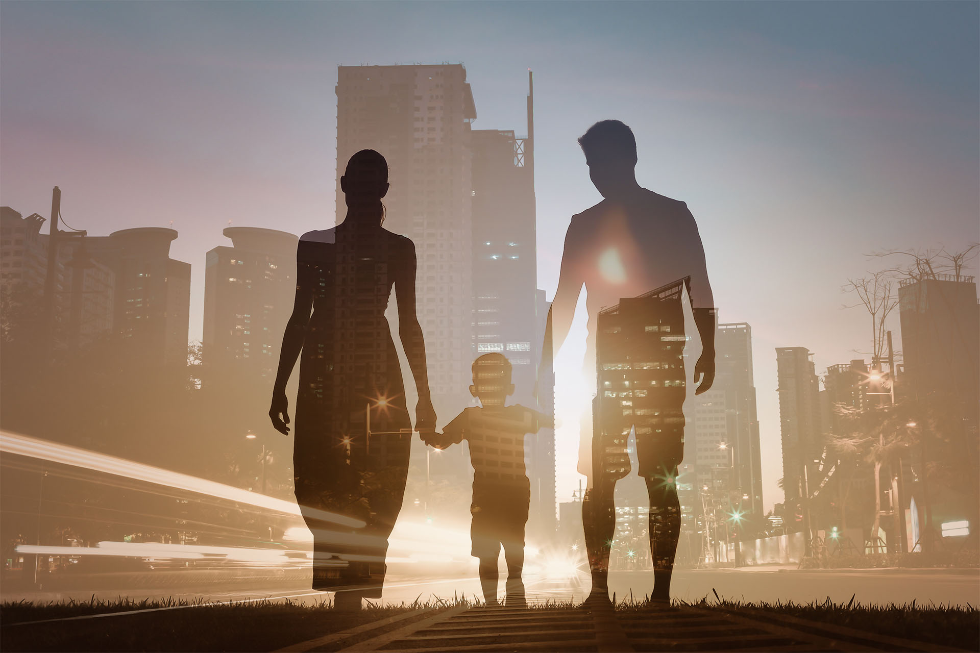 Rodzina z dzieckiem w symbolicznej przestrzeni miejskiej