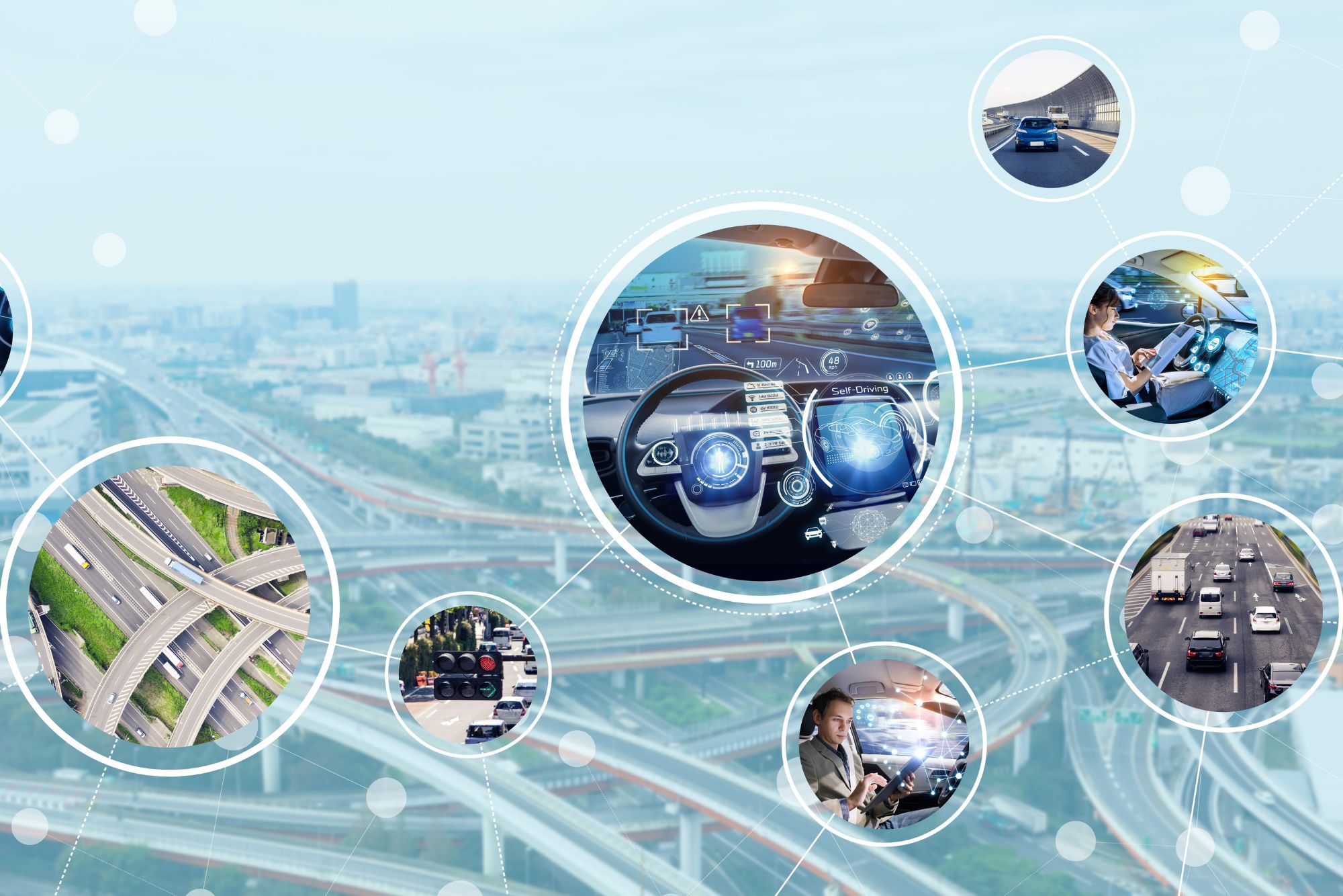 Kolaż zdjęć przedstawiających inwestycje drogowe