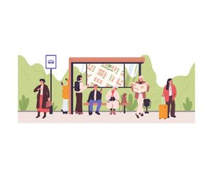 ludzie na przystanku autobusowym