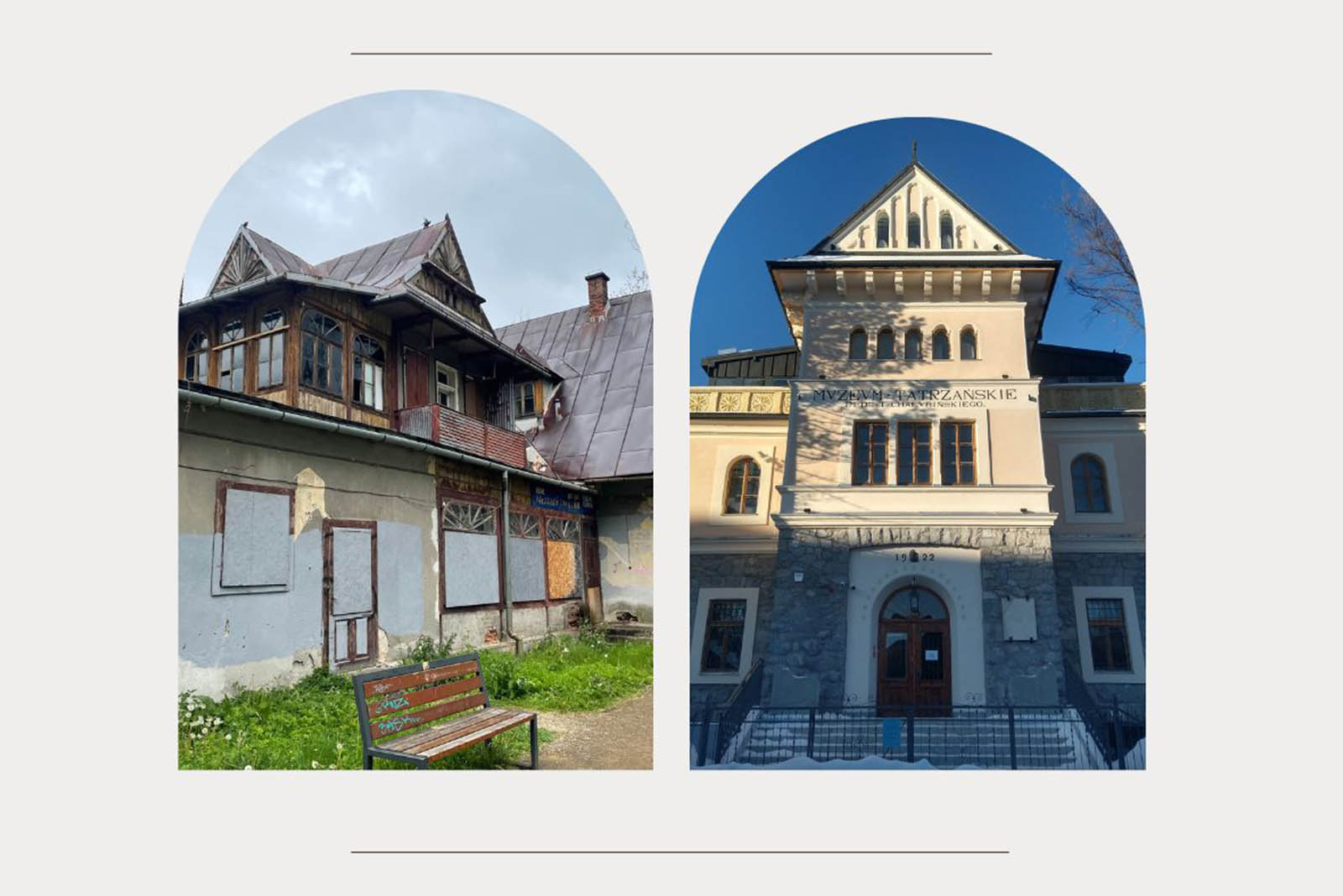 Zdjęcie budynku Muzeum Tatrzańskiego przed i po 