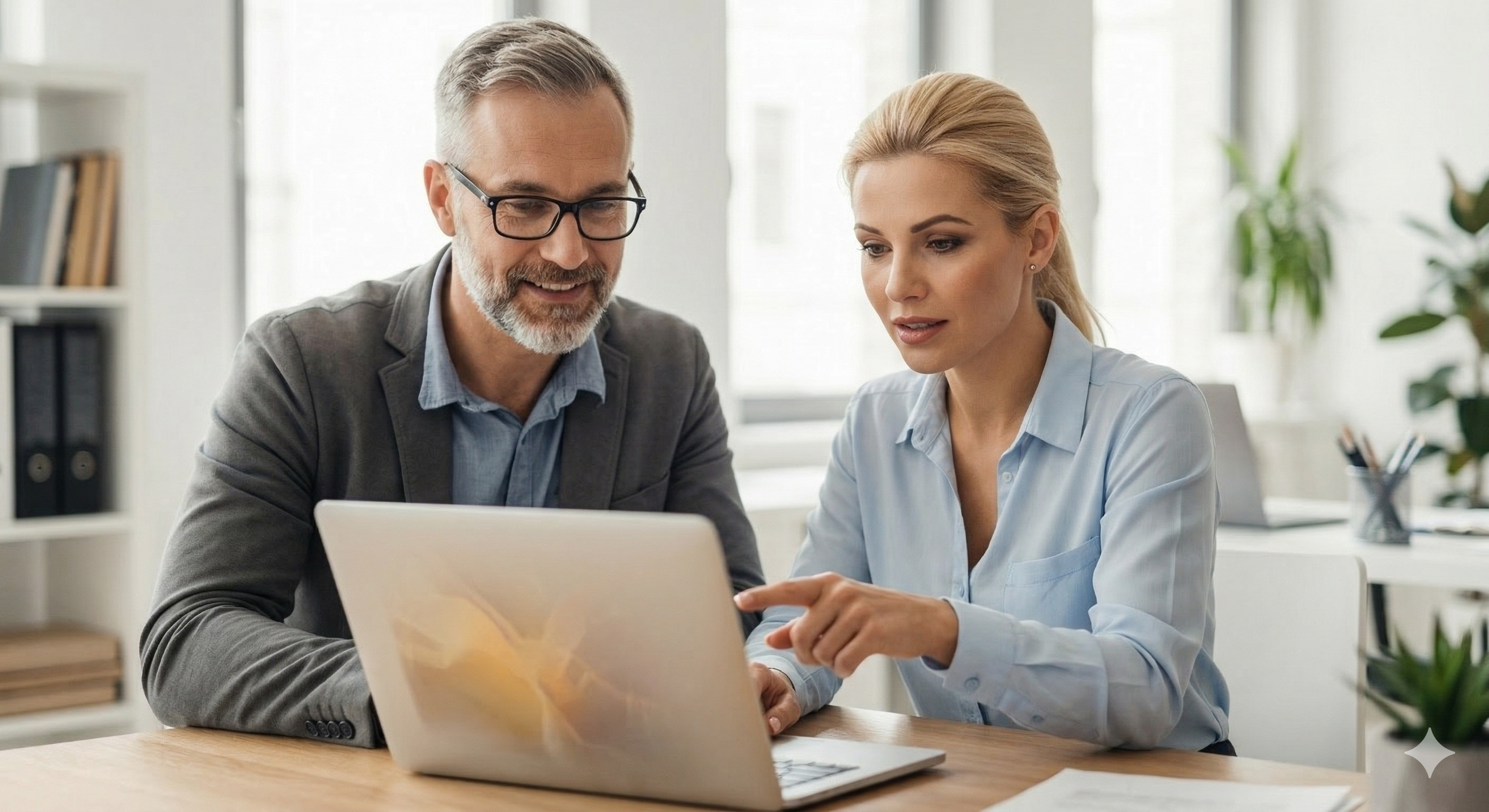 kobieta i mężczyzna siedzą przed komputerem