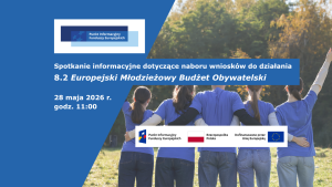 plakat promujący spotkanie dot. naboru wniosków do działania 8.2 Europejski Młodzieżowy Budżet Obywatelski FEO 2021-2027