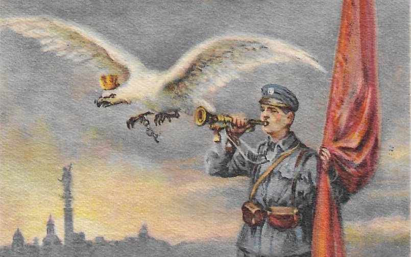 żołnierz z orłem i flagą