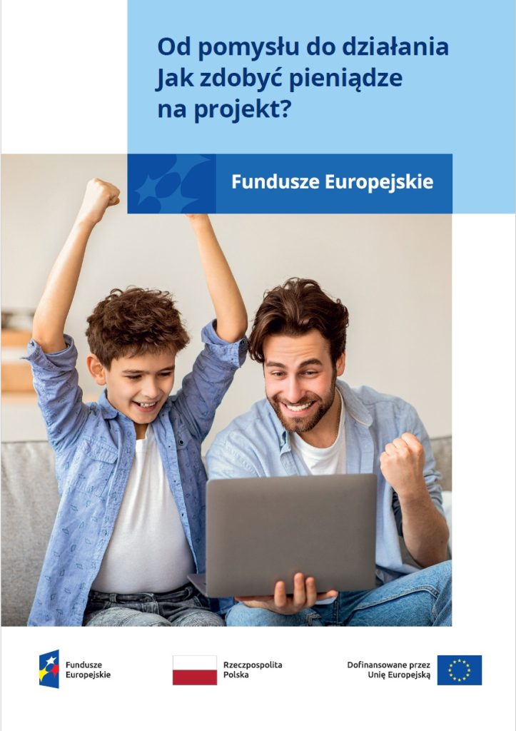 Okładka broszury - na zdjęciu uradowany ojciec z synem przed ekranem laptopa